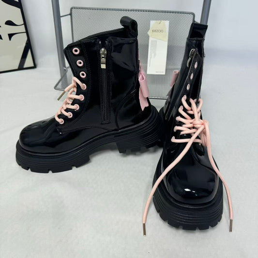Pink bow leather boots