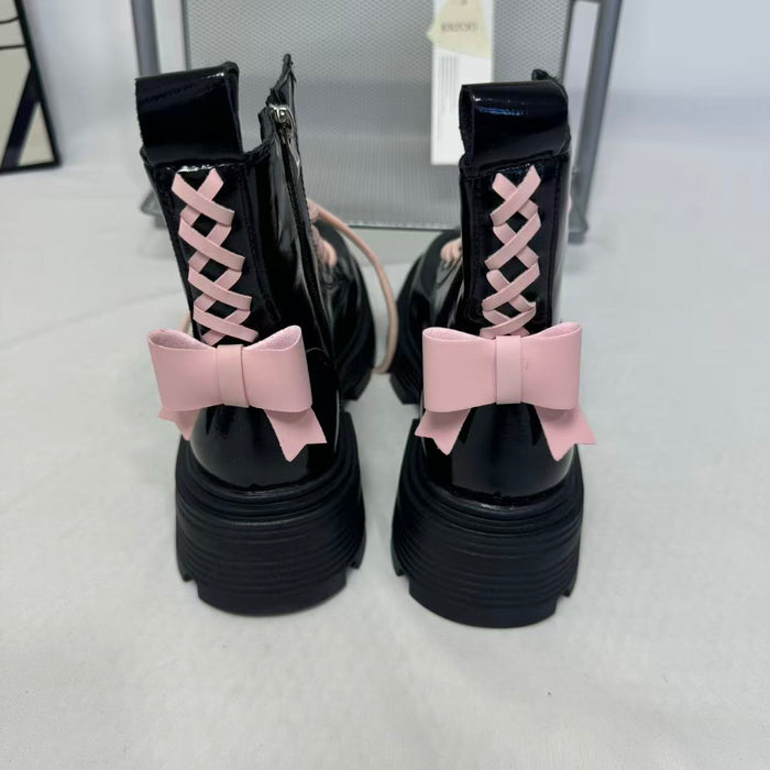 Pink bow leather boots