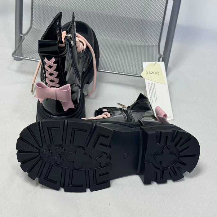 Pink bow leather boots