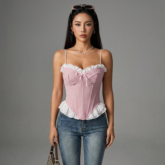 Crop top corset rose pour femme - Style K-fashion tendance - Taille S