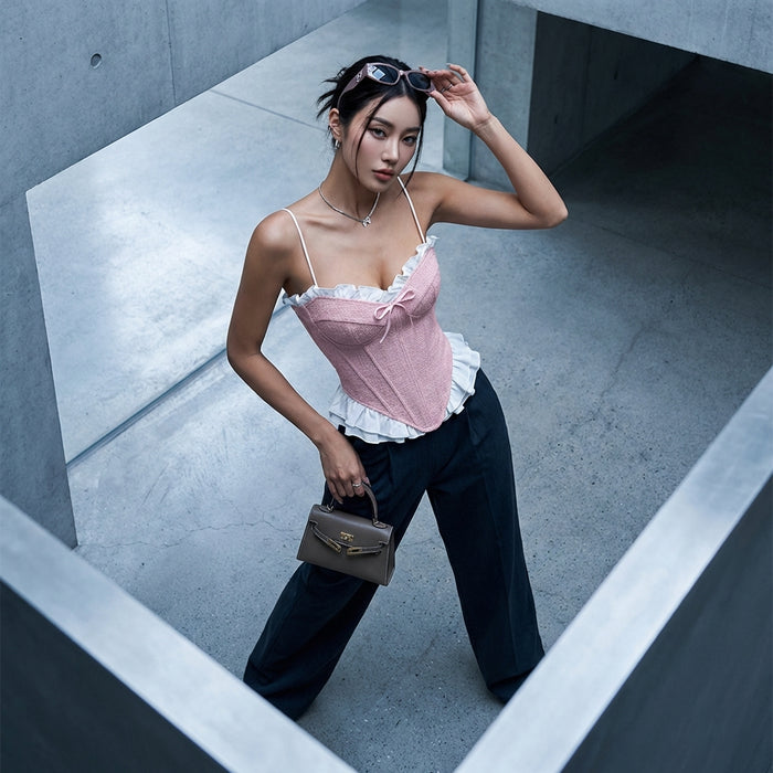 Crop top corset rose pour femme - Style K-fashion tendance
