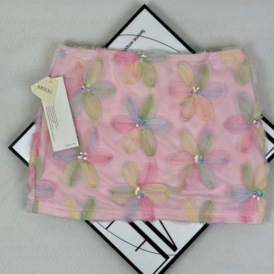 Pink floral half-length skirt