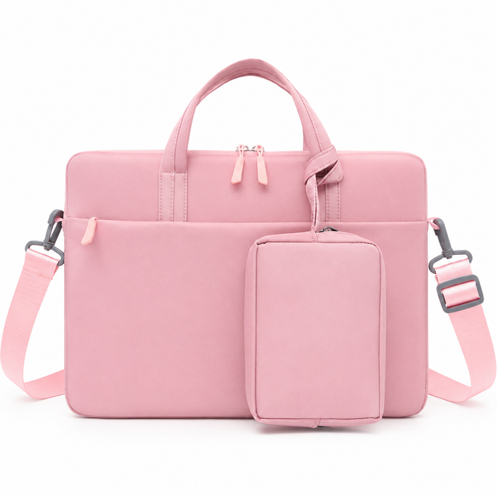 Pink Laptop Bag Set with Storage Pouch and Shoulder Strap, Computer Handbag