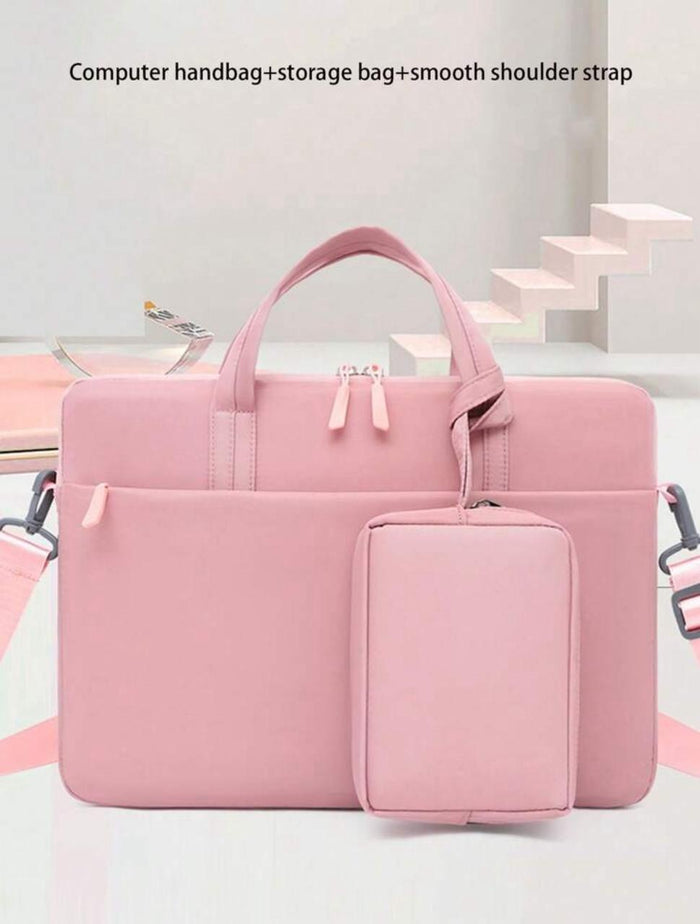 Pink Laptop Bag Set with Storage Pouch and Shoulder Strap, Computer Handbag