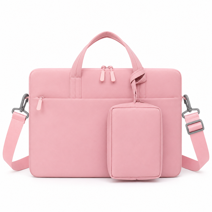Pink Laptop Bag Set with Storage Pouch and Shoulder Strap, Computer Handbag