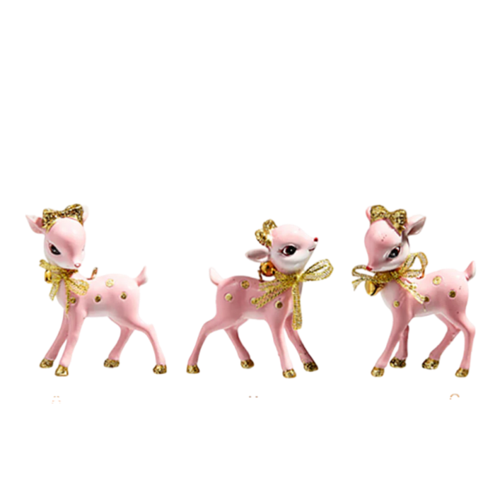 Retro Deer Ornament Raz Imports Pink Gold Bows