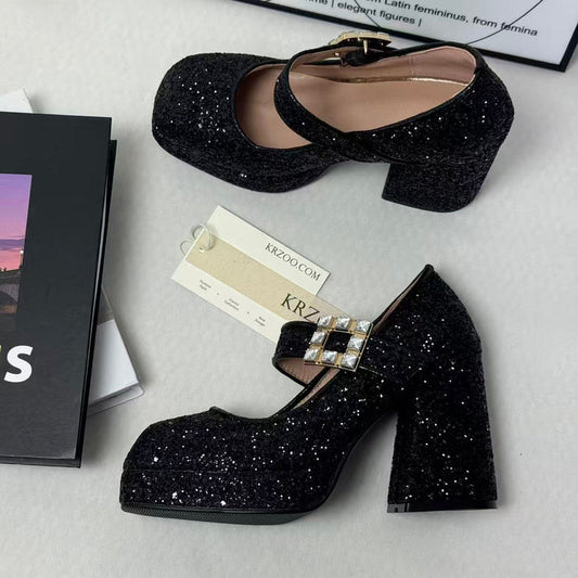 Pleated pointed-toe low-heeled shoes