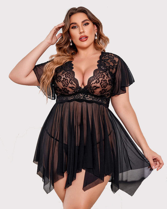 Plus Size Babydoll Floral Lace Lingeries
