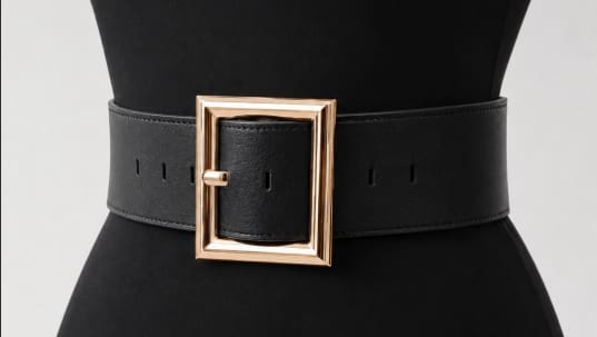 Plus Size Black Wide Waist Belt for Women – Gold Square Buckle Adjustable Fashion Belt