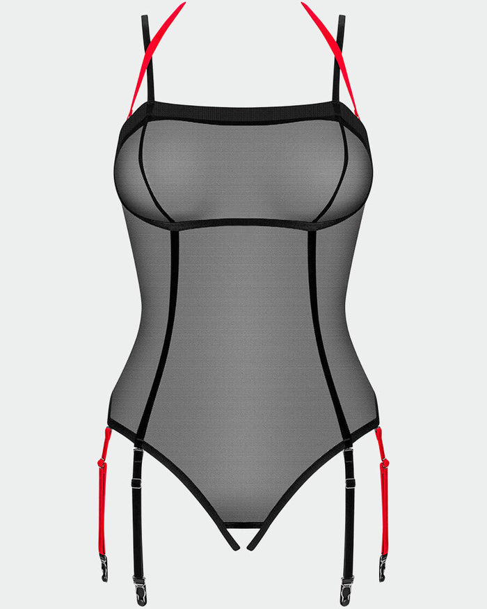 Plus Size Crotchless Sheer Tulle Teddy