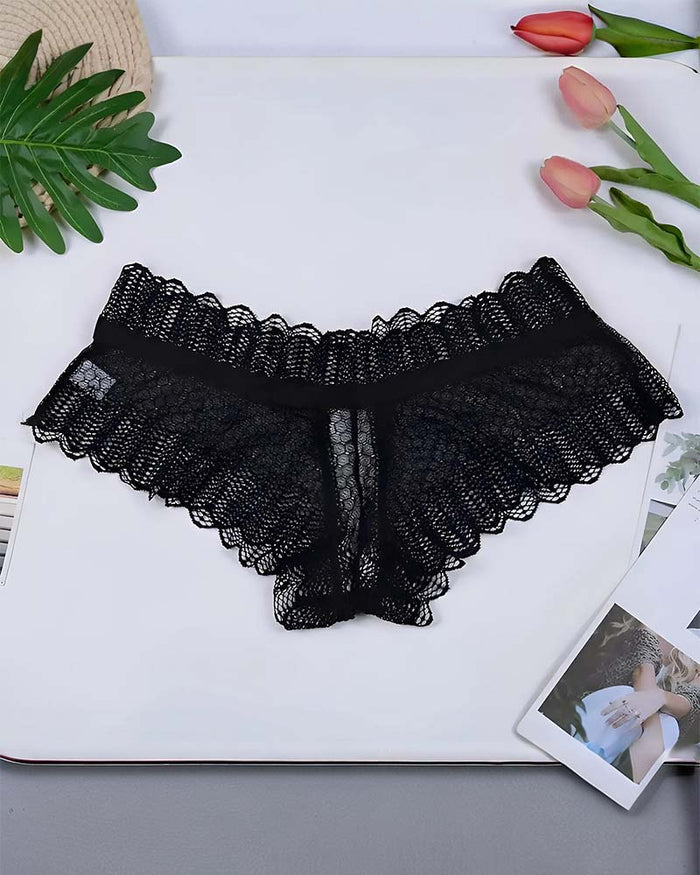Plus Size Floral Lace Crisscross Panties Sheer Scalloped Briefs