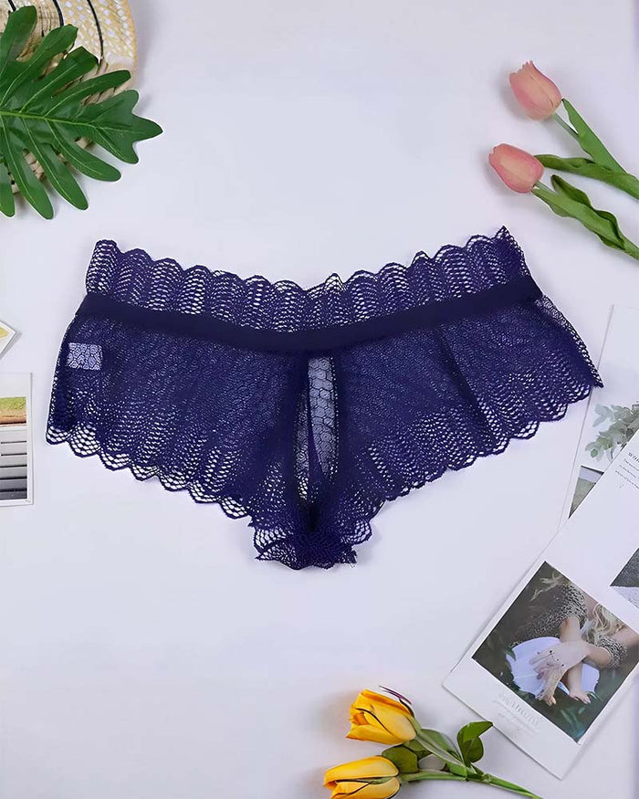 Plus Size Floral Lace Crisscross Panties Sheer Scalloped Briefs