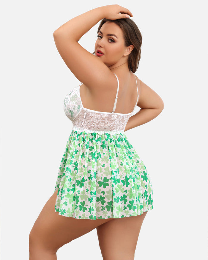Plus Size Lace Leopard Side Slit Nightdress