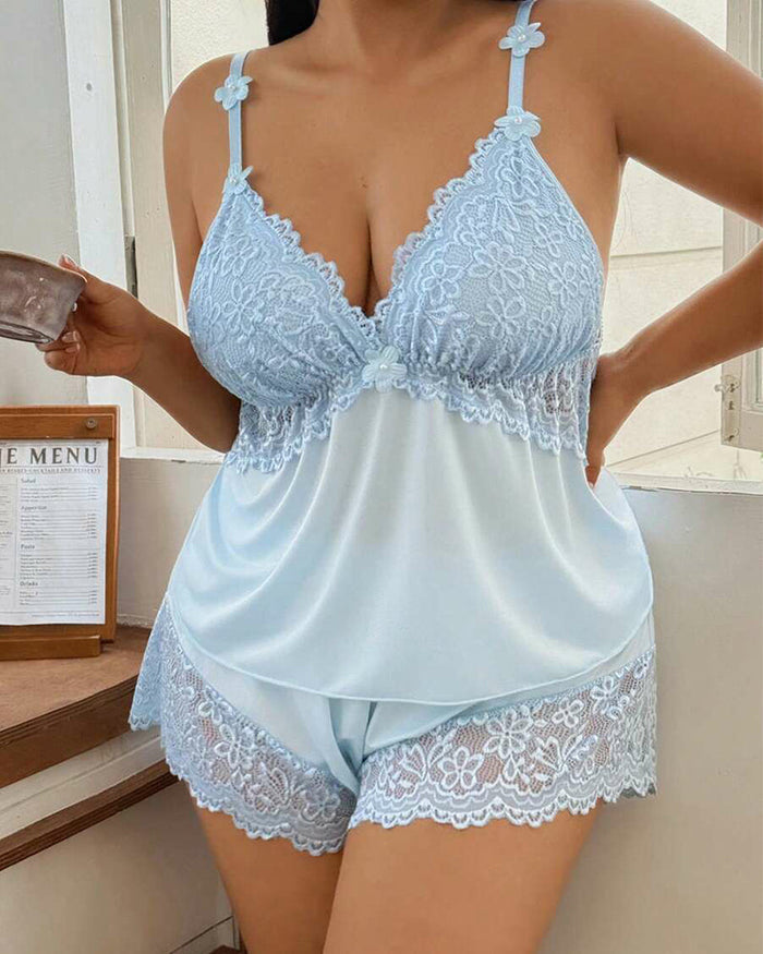 Plus Size Lace Satin Cami Pajama Set â€?Sexy Two-Piece Sleepwear for Women