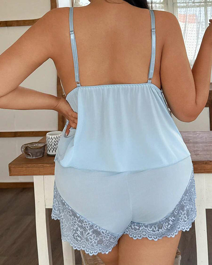 Plus Size Lace Satin Cami Pajama Set â€?Sexy Two-Piece Sleepwear for Women