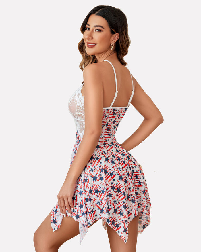 Plus Size Lingeries Lace Print Babydoll Outfits