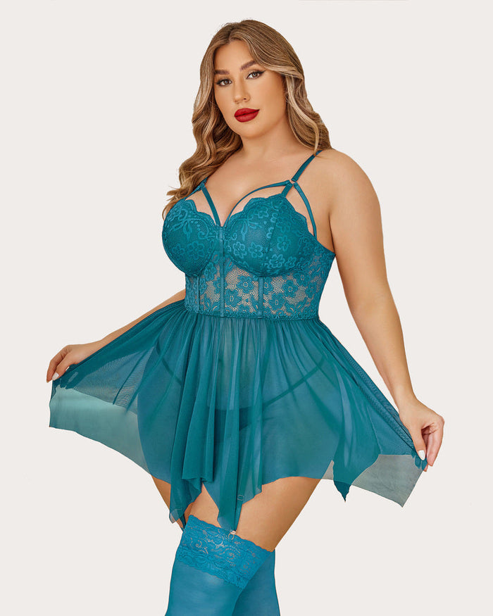 Plus Size Mesh Lace Exotic Babydoll