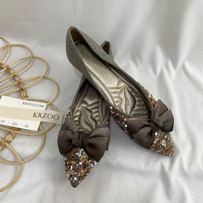Pointed-Toe Flat Rhinestone Slippers