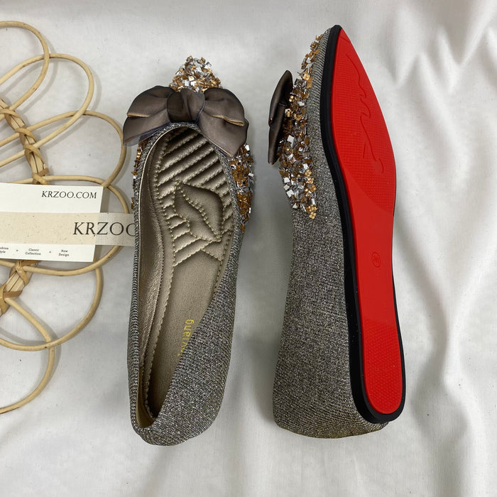 Pointed-Toe Flat Rhinestone Slippers