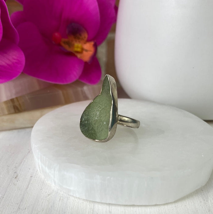 Prehnite Ring Natural 1" with sterling silver Sized or Adjustable Band