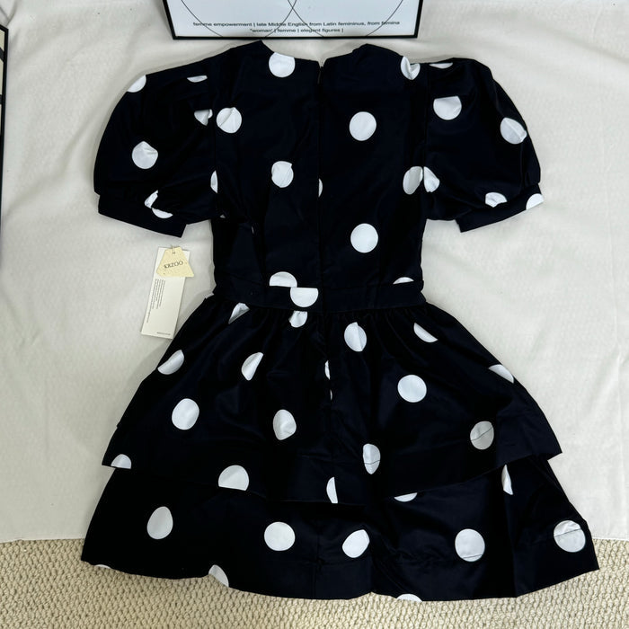 Printed Deep-V Polka-Dot A-Line Dress