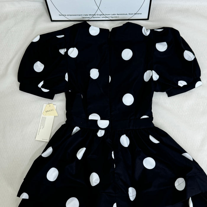 Printed Deep-V Polka-Dot A-Line Dress