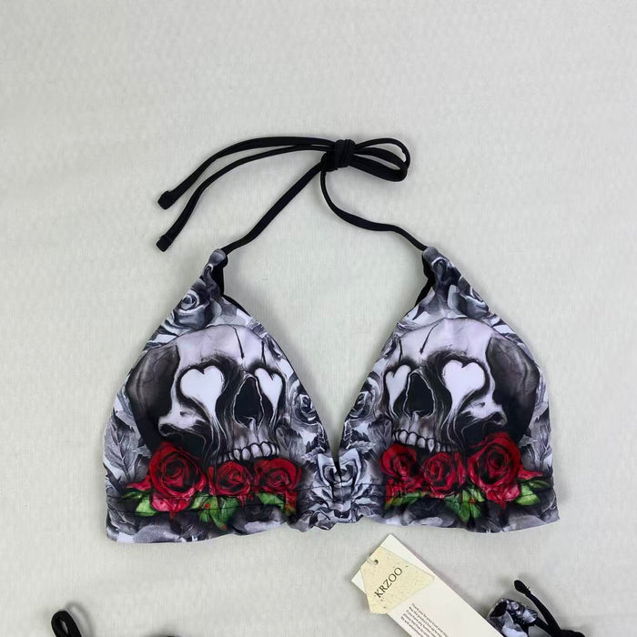 Printed strapless backless one-piece swimming suit