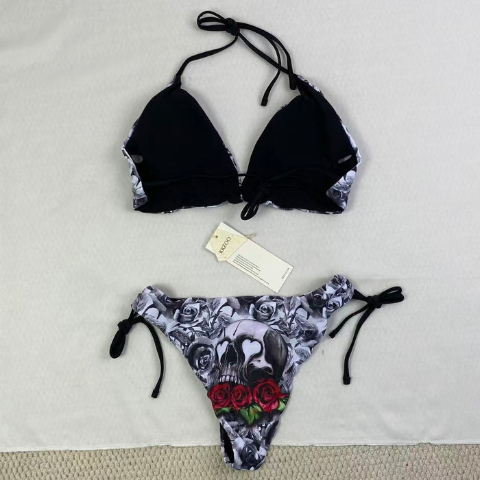 Printed strapless backless one-piece swimming suit