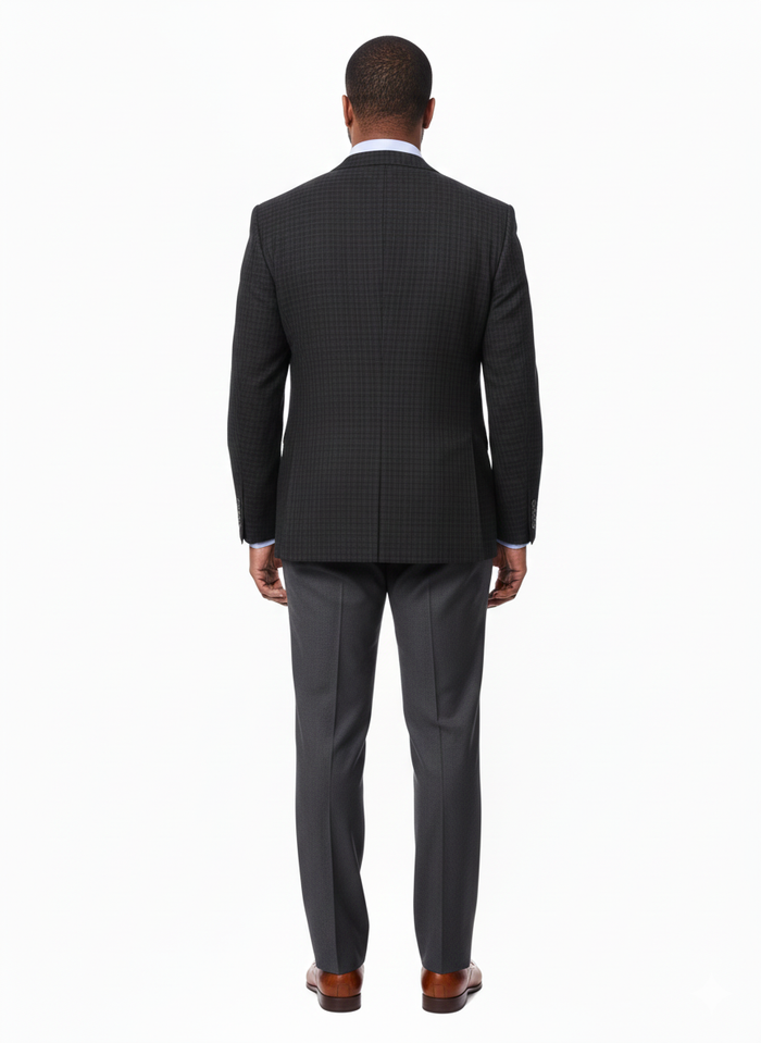 Prontomoda Mens Black& Blue Plaid 100% Wool Regular Fit Blazer Sport Coat - The Suit Depot