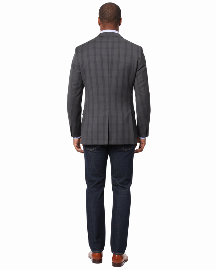 Prontomoda Men's Gray Plaid 100% Wool Slim Fit Blazer Sport Coat