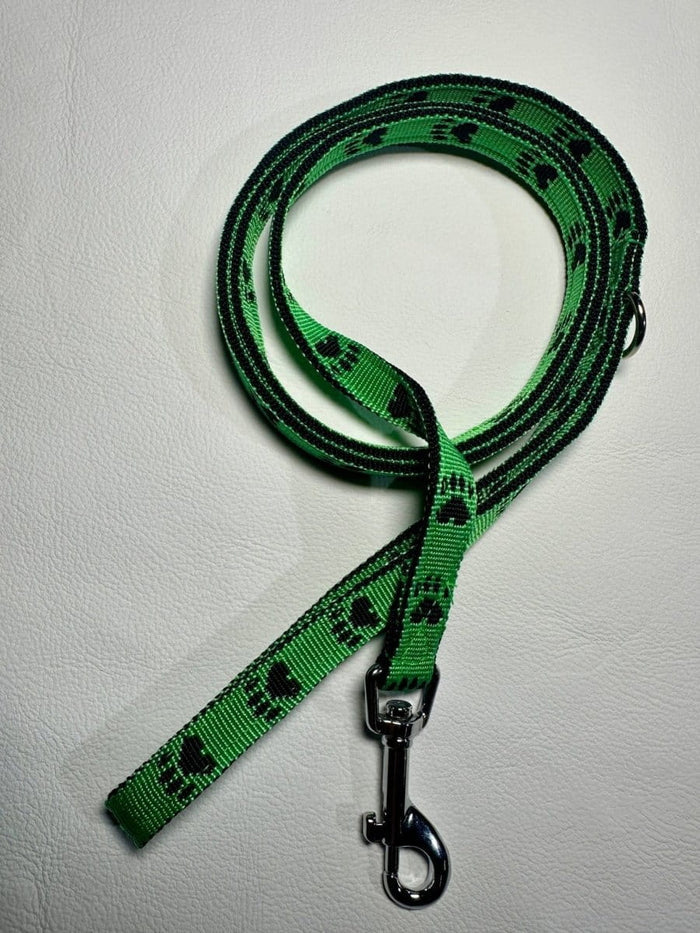 Dogtraining101 Puppy/Small Dog Black Paw/Green 1.2m x 15mm Lead
