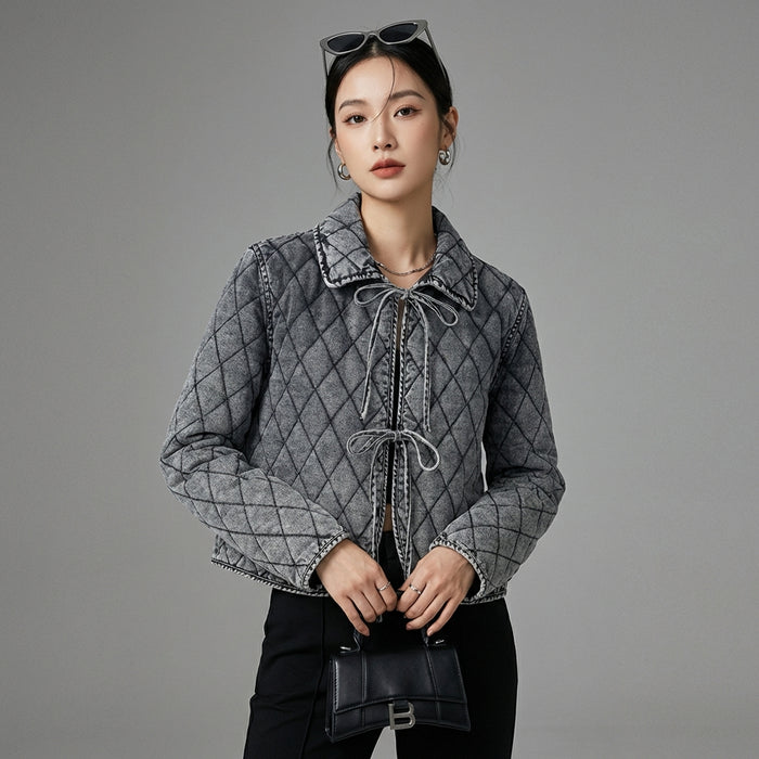 Veste en jean matelassée courte femme - Streetwear K-fashion - Taille S