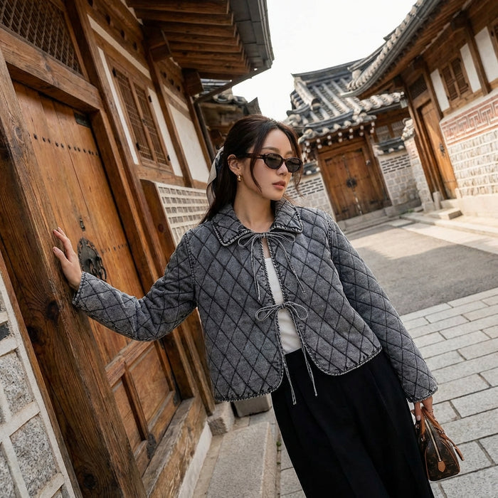 Veste en jean matelassée courte femme - Streetwear K-fashion