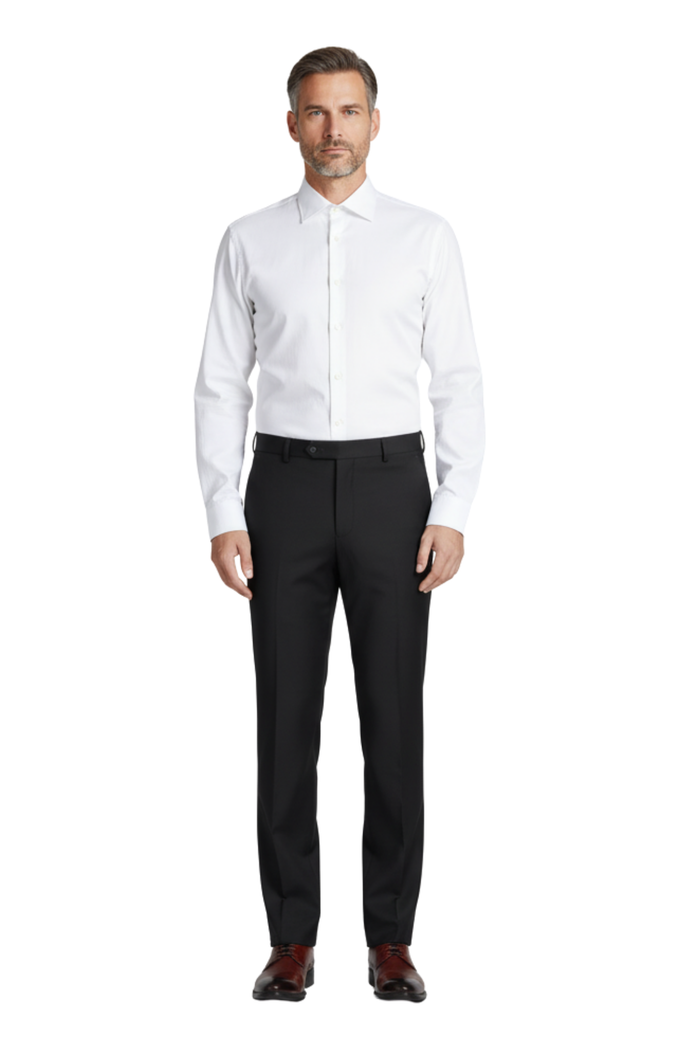 Raphael Slim Fit Solid Black Flat Front Wool Dress Pants - The Suit Depot