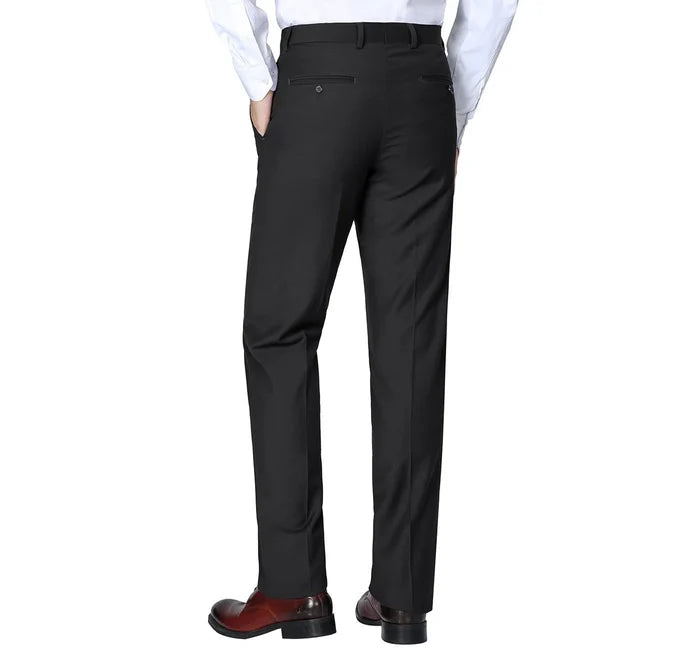 Raphael Slim Fit Solid Black Flat Front Wool Dress Pants - The Suit Depot