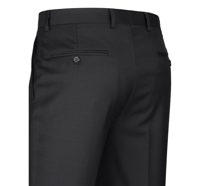 Raphael Slim Fit Solid Black Flat Front Wool Dress Pants - The Suit Depot