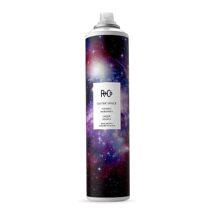 R+Co OUTER SPACE hairspray, flexible hold working spray, brushable styling spray, hairspray for layering, all hair type styling spray, on-set stylist hairspray, reworkable hairspray, non-crunchy hair spray, versatile styling spray, changeable hair spray