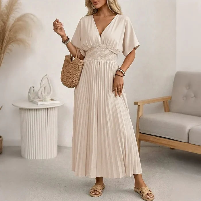 Relaxed-Fit Solid-Color V-Neck Dress