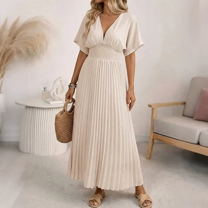 Relaxed-Fit Solid-Color V-Neck Dress