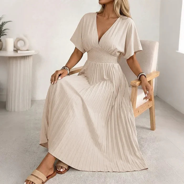 Relaxed-Fit Solid-Color V-Neck Dress