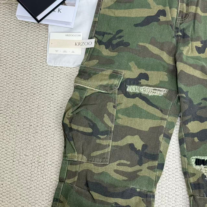 Retro High Street Ripped Camouflage Pants