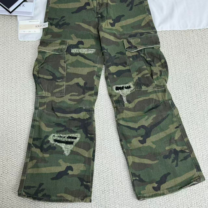 Retro High Street Ripped Camouflage Pants