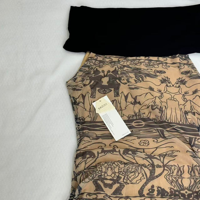 Retro-Print Off-The-Shoulder Ppatchwork Dress