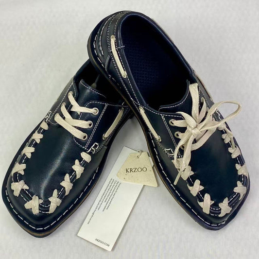 Retro woven design British style square-toe shoes