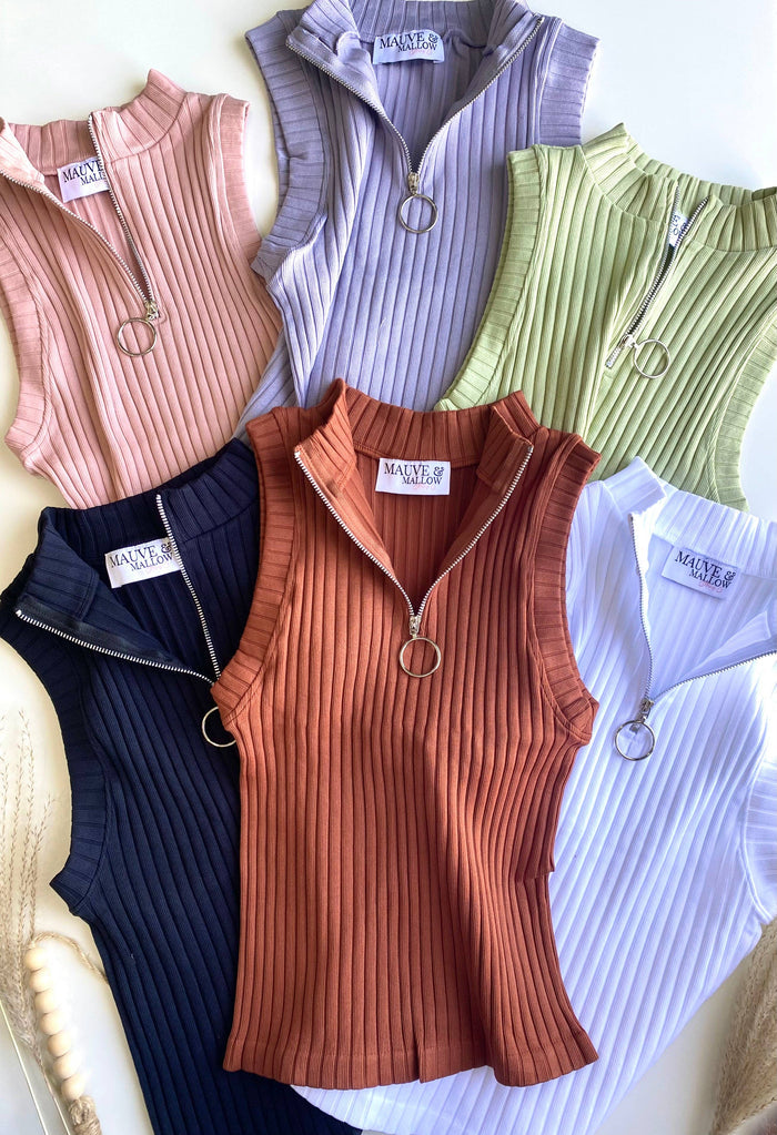Ribbed Zip-Up Tank