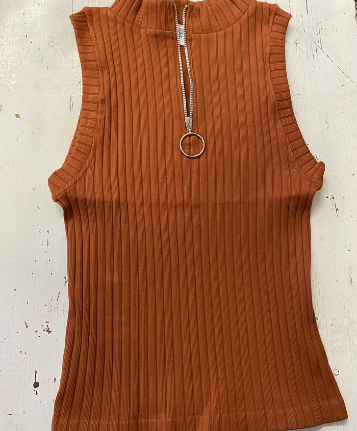 Ribbed Zip-Up Tank