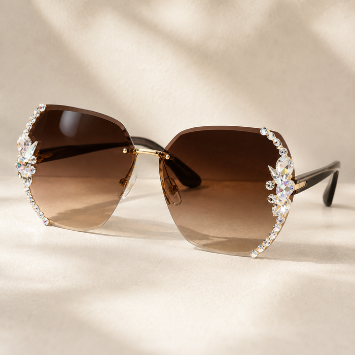 Rimless Brown Rhinestone Sunglasses – SHEIN Fast Delivery in 5 Days