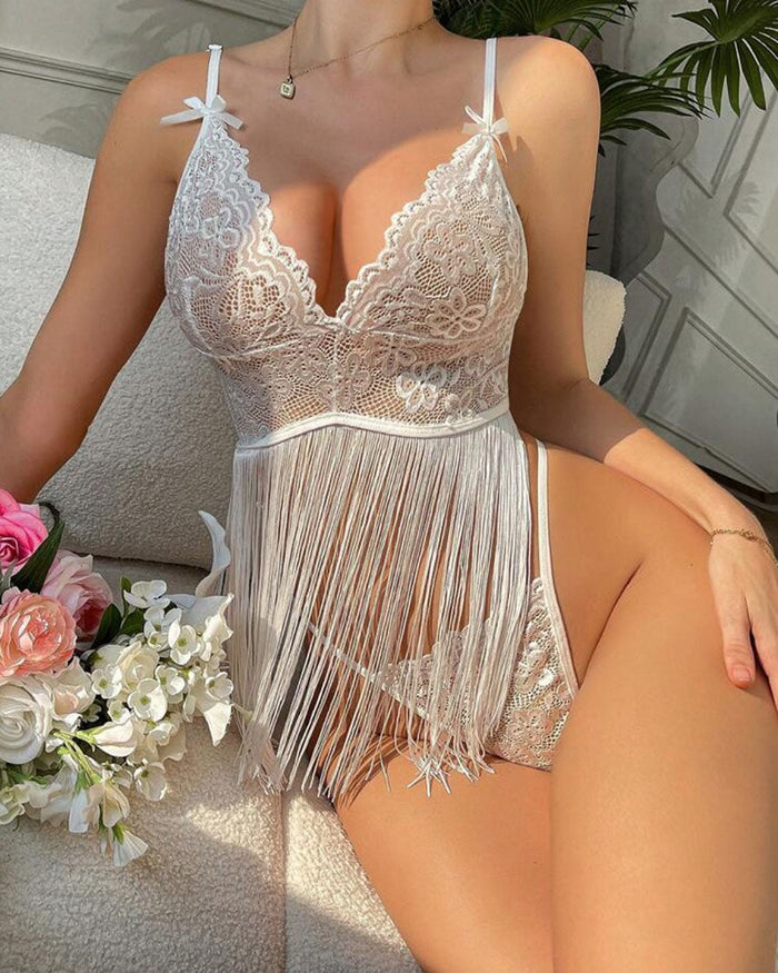 Romantic White Lace Fringe Babydoll Lingerie