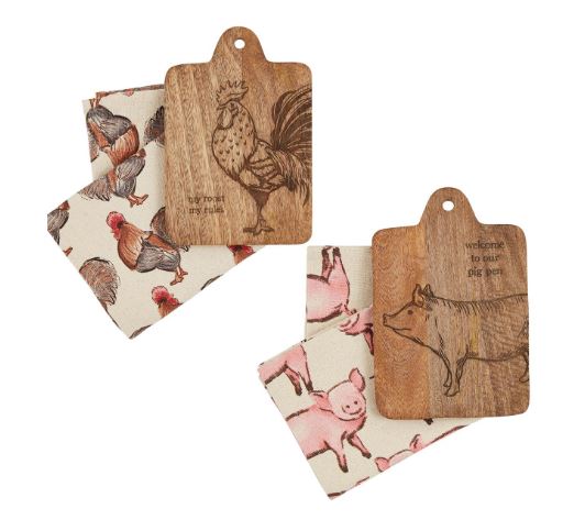 ROOSTER & PIG BOARD & TOWEL SETS