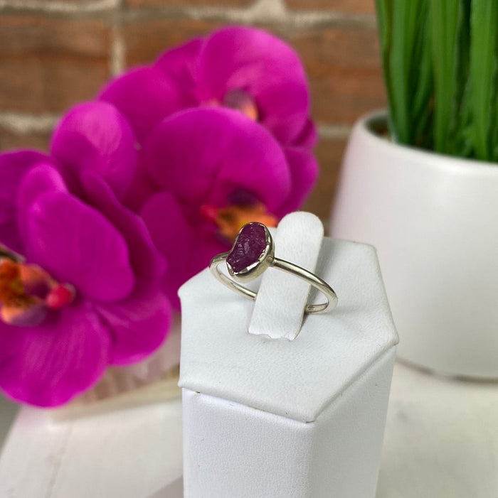 Rough Gemstone Ring (Pink Tourmaline, Emerald, Black Tourmaline, Rhodolite, Rose Qtz, Ruby) sterling silver Sized Ring